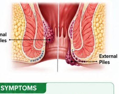Medical illustration of internal and external piles